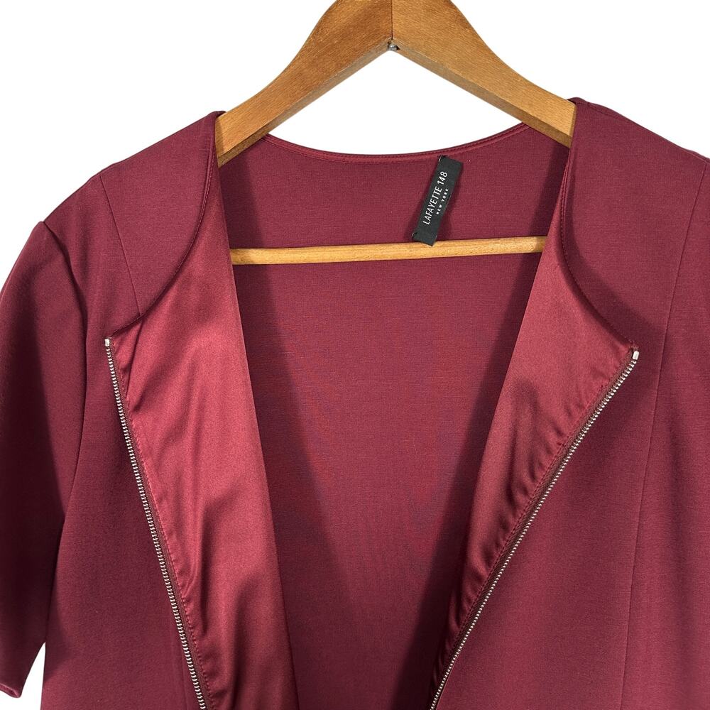 Lafayette 148 NY Burgundy A-Line Dress Zip Front Short Sleeve Pockets Size 14/16 - Picture 10 of 16